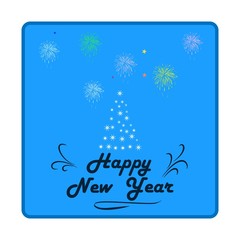 Happy New Year 2019 hand lettering on blue square. Fashion graphic background design. Modern stylish abstract texture. Colorful template for prints, card, poster, banner, etc. Vector illustration