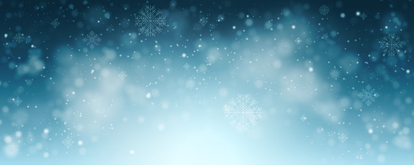 Winter vector background with snowflakes and sky.