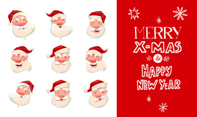 Santa emoticons set and lettering
