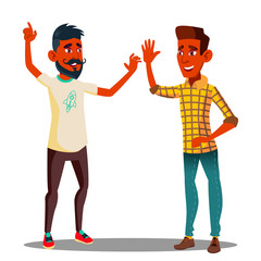 Teamwork, Colleagues Giving Five To Each Other Vector. Isolated Illustration