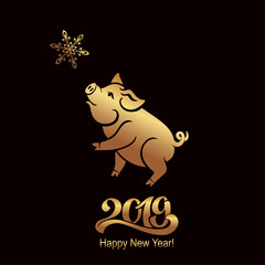 Pig is a symbol of the 2019 Chinese year. Greeting card, poster. Vector illustration. Eps 10