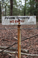 No Entry private property sign in red, black and white sign in portrait
