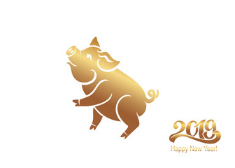 Pig is a symbol of the 2019 Chinese year. Greeting card, poster. Vector illustration. Eps 10