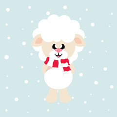 cartoon cute sheep white with scarf