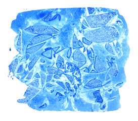 Blue watercolor background with frosty effect. Hand drawing watercolor. White background.