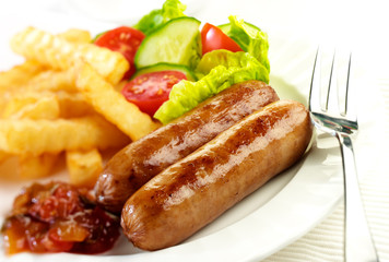 TWO SAUSAGES AND SALAD