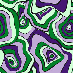 Hand Drawn Wavy Circles. Abstract Seamless Background in Ethnic Style. Vector Psychedelic Pattern with Deformed Rounds. Wave Seamless Pattern for Fabric, Textile, Cloth Design. Distortion, Spots.