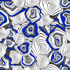 Seamless Background with Wavy Round Abstraction. Hand Drawn Pattern in Ethnic Style. Vector Psychedelic Illustration with Deformed Circles. Wavy Seamless Pattern for Fabric, Textile, Cloth Design.