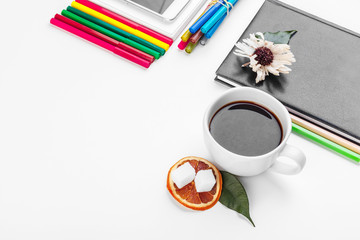 White office desk table, business and education concept