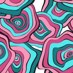 Fototapeta na wymiar Wavy Distorted Rounds. Seamless Pattern with Deformed Circles. Hand Drawn Abstract Background. Vector Psychedelic Illustration with Colorful Spots. Wave Seamless Pattern for Fabric, Textile, Wrapping.