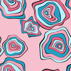 Wavy Distorted Rounds. Seamless Pattern with Deformed Circles. Hand Drawn Abstract Background. Vector Psychedelic Illustration with Colorful Spots. Wave Seamless Pattern for Fabric, Textile, Wrapping.