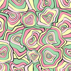 Wavy Distorted Rounds. Seamless Pattern with Deformed Circles. Abstract Background in Pastel Color Design. Vector Psychedelic Illustration with Colorful Spot. Wave Seamless Pattern for Fabric, Textile