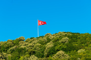 Turkish flag waving in blue sky