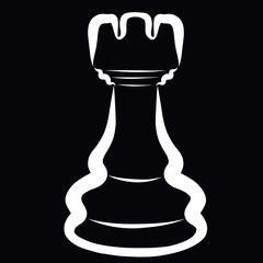 Rook, white chess on a black background, sketch