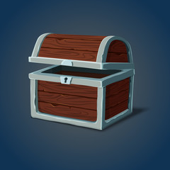 Opened wooden chest or pirate crate icon