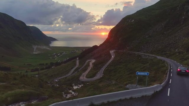 Drone Shot of the Scenic Road at Hoddevik