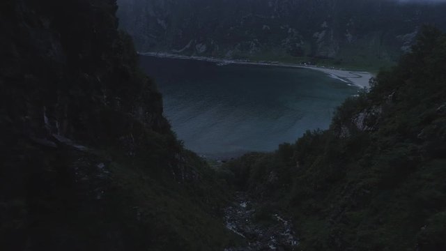 View of Hoddevik Beach Between Mountains at Night