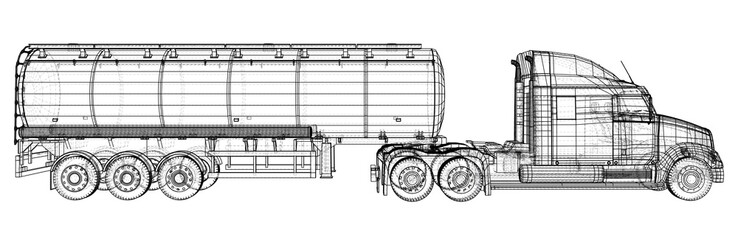 Large truck tanker with trailer. Isolated on grey background. Created illustration of 3d.