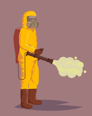 Man in hazmat suit spraying pesticides