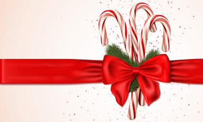 Beautiful Bow with Candy Canes - Christmas Background