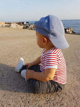 Cute Baby Boy One Year Wearing Striped Clothes