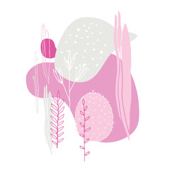 Simple silhouettes and lines of Flowers Leaves polka dots Beautiful abstract background