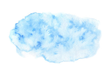 Hand painted blue watercolor texture isolated on the white background. Template for cards and invitations.
