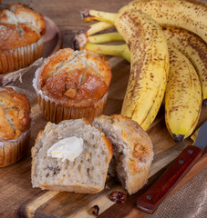 Banana Nut Muffin With bananas in Background