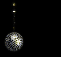 Obraz premium 3d render golden christmas ball on black background