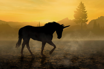 Unicorn silhouette at sunset © ginettigino