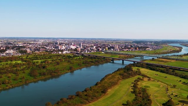 茨城県取手市全景利根川上空から空撮