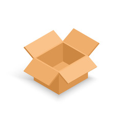 Opened isometric cardboard box.