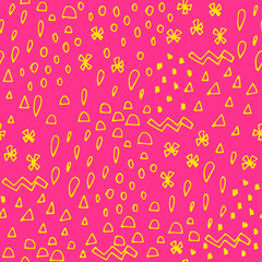 Hand drawn abstract seamless pattern with different shapes: triangle, drop, dot, zigzag. Vector illustration.