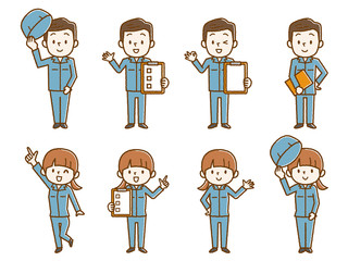 クリップボード　作業着の男女　セット 手描き風