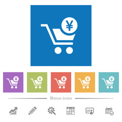 Checkout with Yen cart flat white icons in square backgrounds