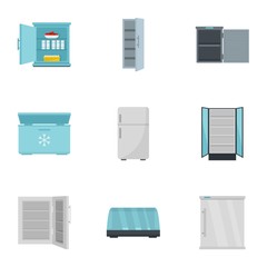 Market fridge icon set. Flat set of 9 market fridge vector icons for web design