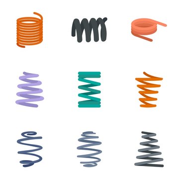 Coil cable icon set. Flat set of 9 coil cable vector icons for web design