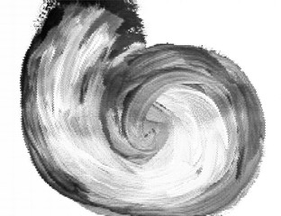 Black halftone vortex. Dotted swirl. Vector design element