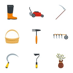 Village tool icon set. Flat set of 9 village tool vector icons for web design