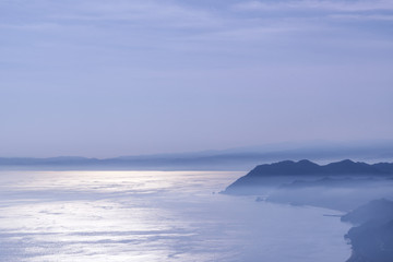 霧のかかった海の風景 / 北海道伊達市の海岸