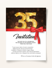 Wedding Invitation card template to the day of the thirty-five anniversary with abstract text vector illustration. Invite to 35 th years eve jubilee - obrazy, fototapety, plakaty