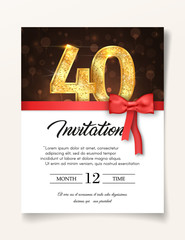 Wedding Invitation card template to the day of forty fortieth years anniversary with abstract text vector illustration. Invite to 40 th years eve jubilee