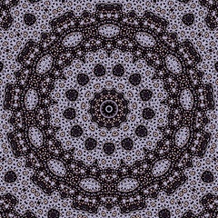 Abstract background in the style of a mandala. Black, blue, beige lines, figures diverge from the center, from smaller diameter to larger, lace, pattern