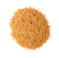 golden Flax seeds heap isolated on white background