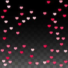 Hearts Confetti Falling Background. St. Valentine's Day pattern. Romantic Scattered Hearts Design Element. Love. Sweet Moment. Gift. Cute Element of Design for Sales or Celebration.