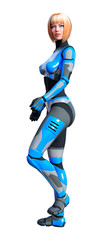 3D Rendering Female Robot on White