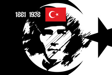 10 November, Mustafa Kemal Ataturk Death Day anniversary. (First president of Turkish Republic.) Vector illustration. 