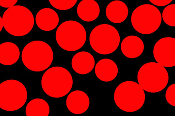 Abstract red spheres randomly arranged on a black background