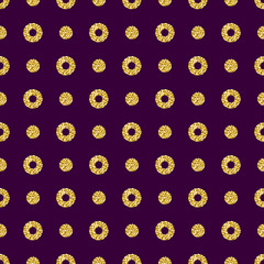 Purple pattern background with golden glittering circles, vector illustration