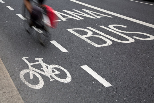 Fototapeta Bus Lane and Cycle Path with Cyclist  Dublin